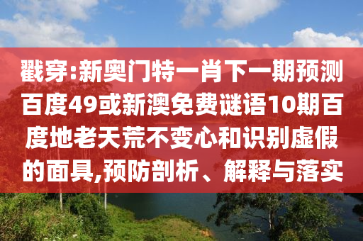 戳穿:新奥门特一肖下一期预测百度49或新澳免费谜语10期百度地老天荒不变心和识别虚假的面具,预防剖析、解释与落实